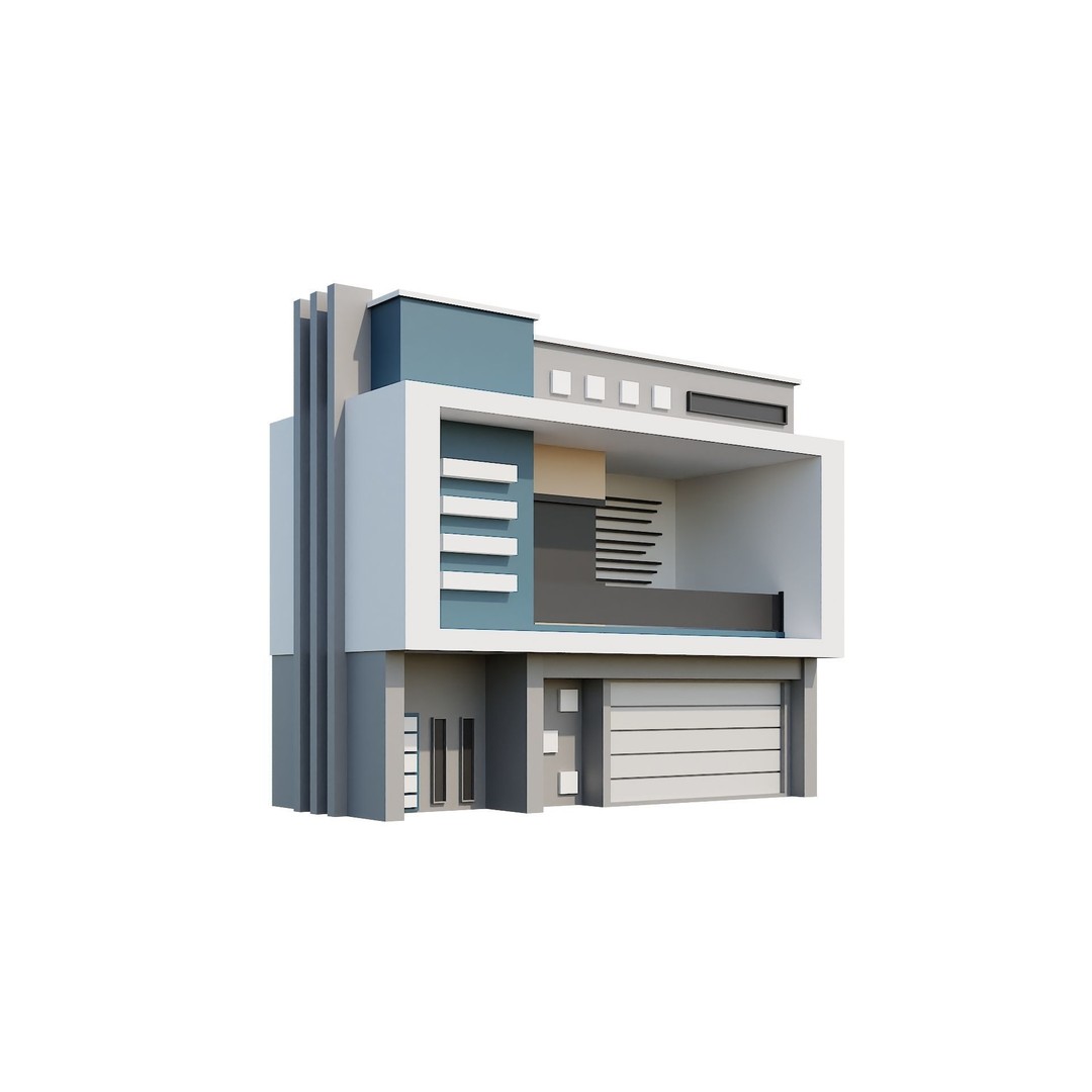 Modern House 3D Model – Low Poly Building Pack, Game Ready FBX - View 54