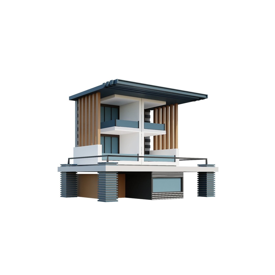 Modern House 3D Model – Low Poly Building Pack, Game Ready FBX - View 55