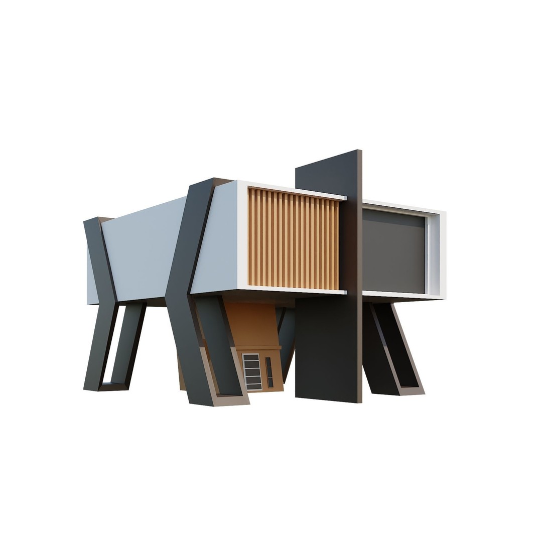 Modern House 3D Model – Low Poly Building Pack, Game Ready FBX - View 57