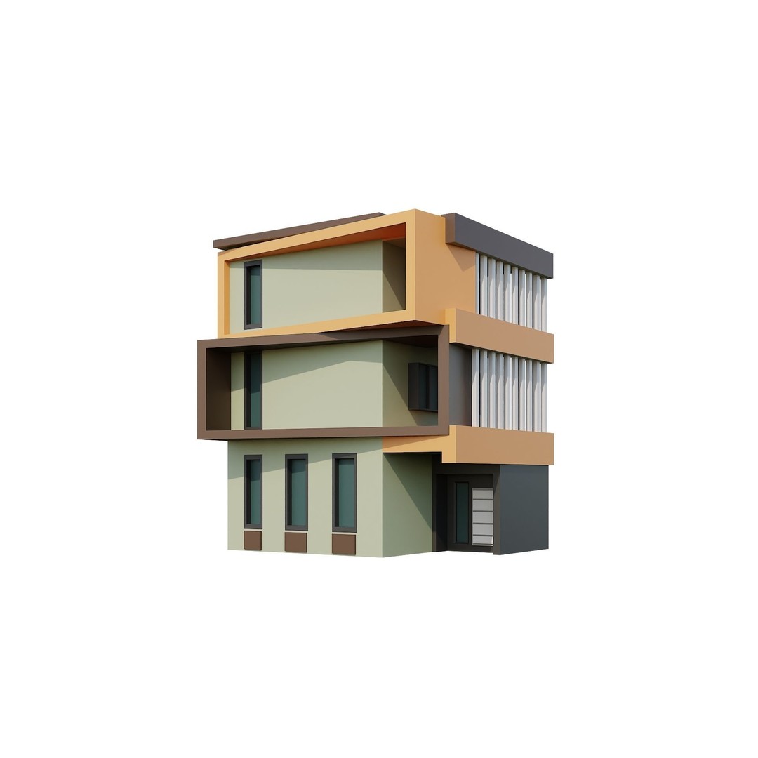 Modern House 3D Model – Low Poly Building Pack, Game Ready FBX - View 59