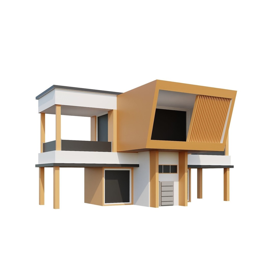 Modern House 3D Model – Low Poly Building Pack, Game Ready FBX - View 6
