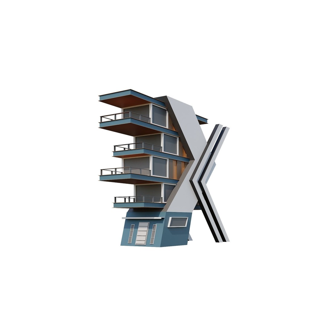 Modern House 3D Model – Low Poly Building Pack, Game Ready FBX - View 60