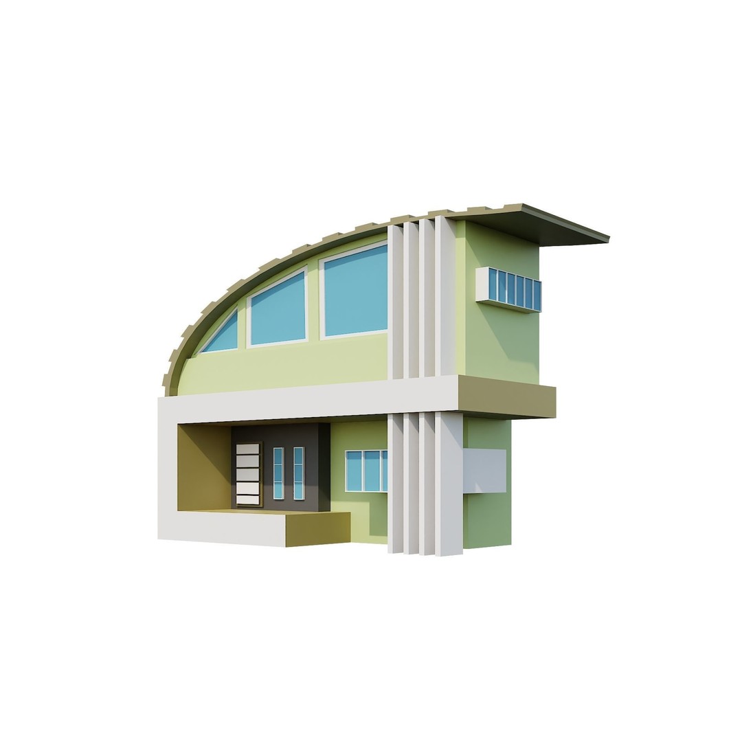 Modern House 3D Model – Low Poly Building Pack, Game Ready FBX - View 63