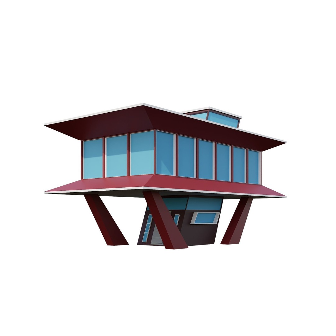 Modern House 3D Model – Low Poly Building Pack, Game Ready FBX - View 64