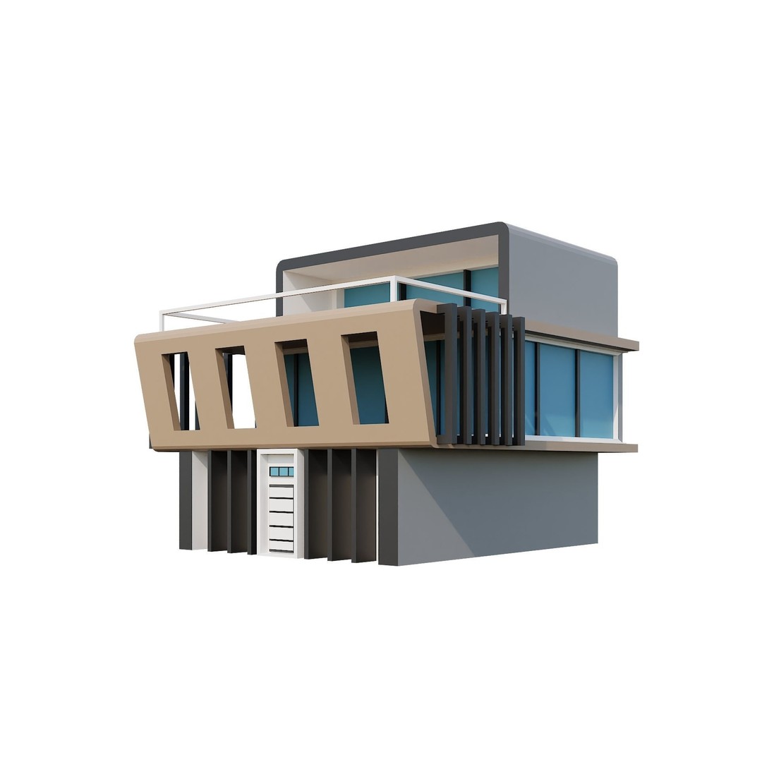 Modern House 3D Model – Low Poly Building Pack, Game Ready FBX - View 65