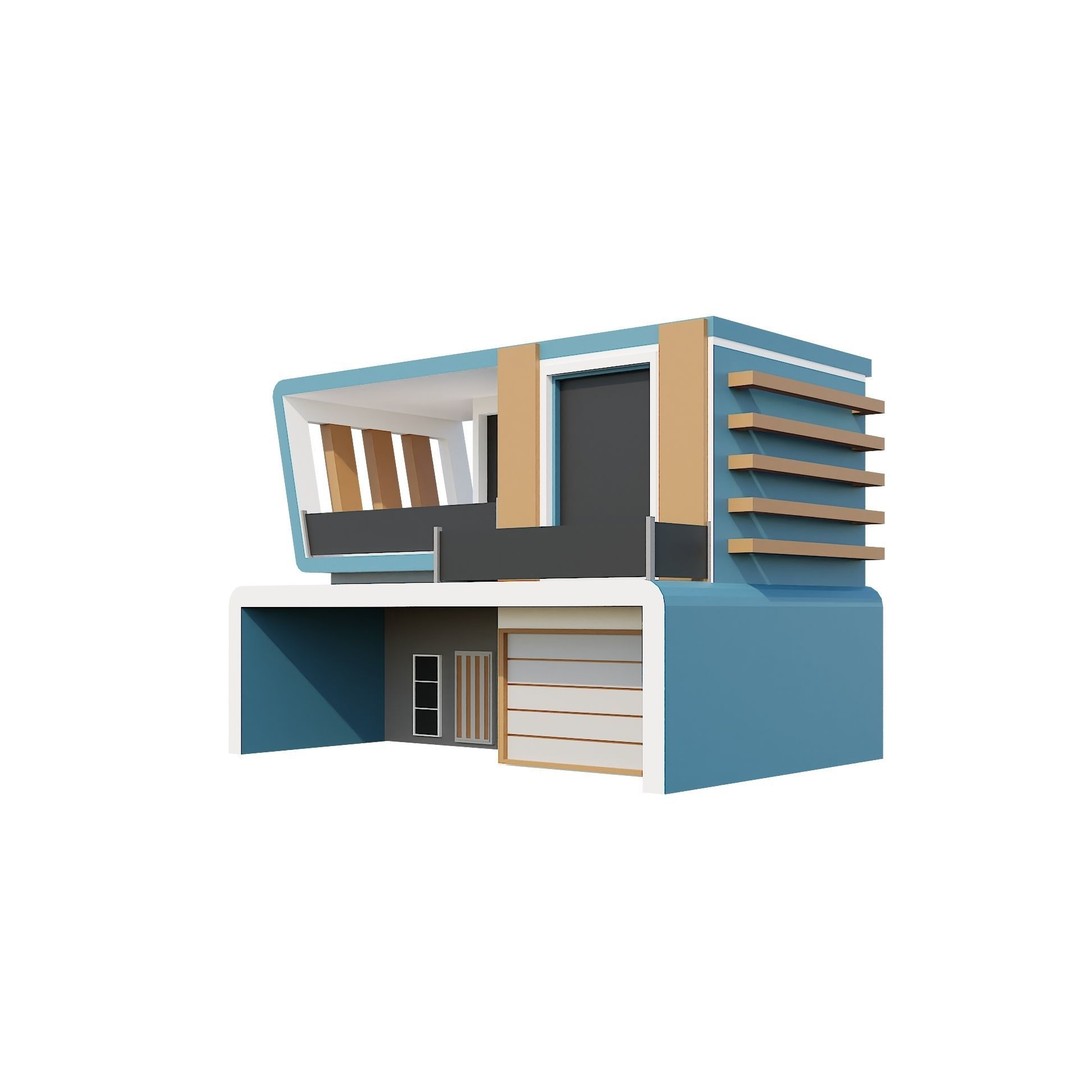 Modern House 3D Model – Low Poly Building Pack, Game Ready FBX - View 66