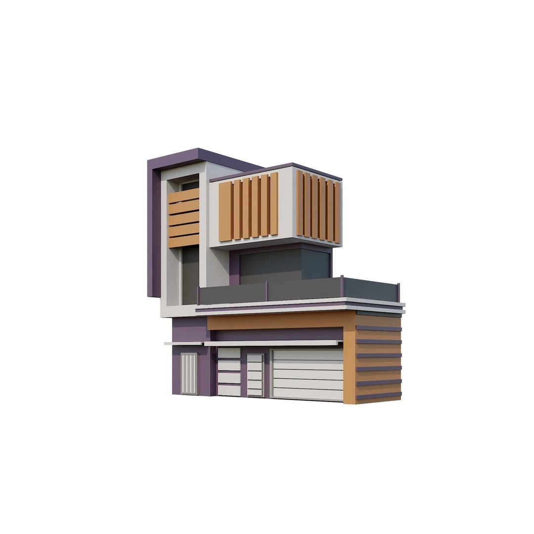 Modern House 3D Model – Low Poly Building Pack, Game Ready FBX - View 67
