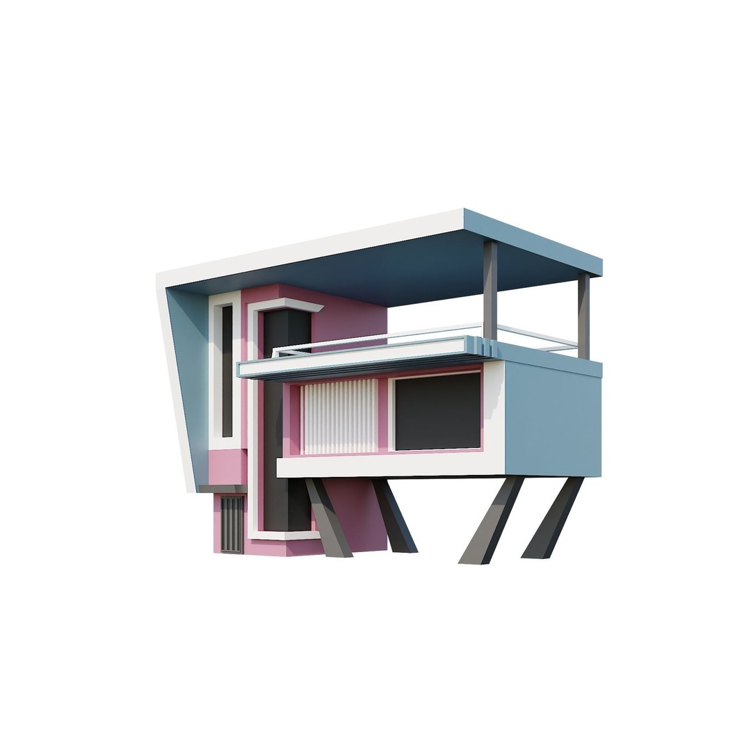 Modern House 3D Model – Low Poly Building Pack, Game Ready FBX - View 69