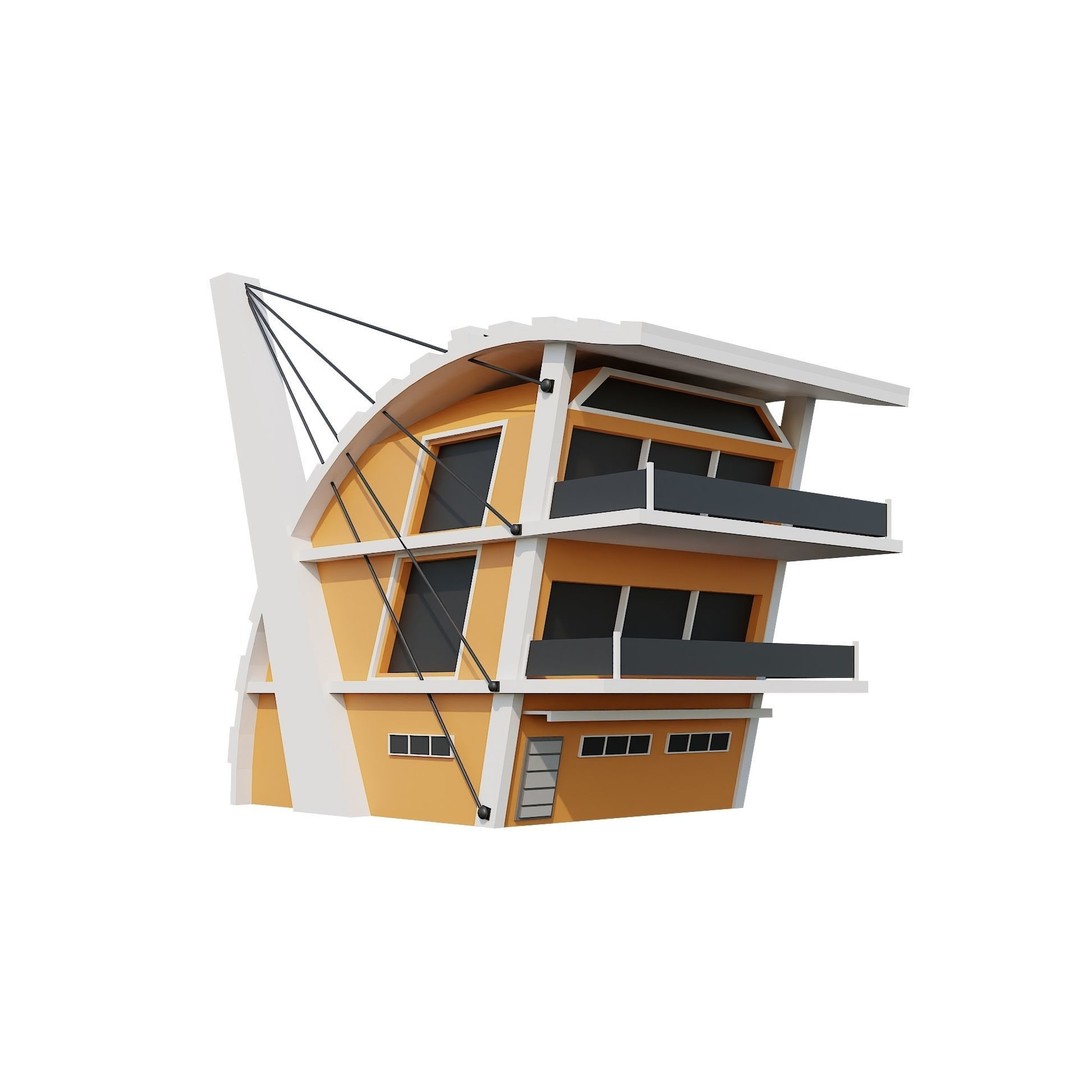 Modern House 3D Model – Low Poly Building Pack, Game Ready FBX - View 7