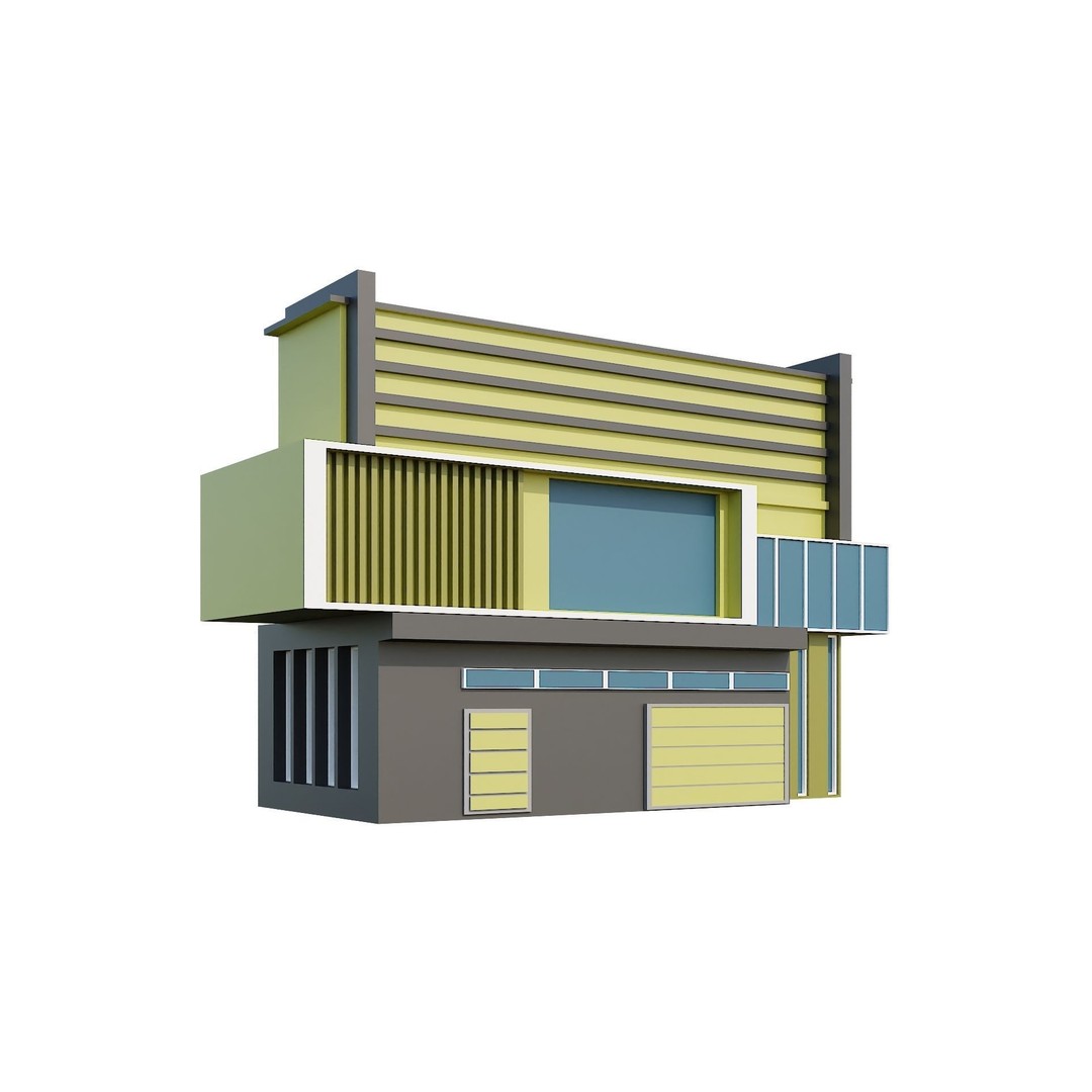 Modern House 3D Model – Low Poly Building Pack, Game Ready FBX - View 72