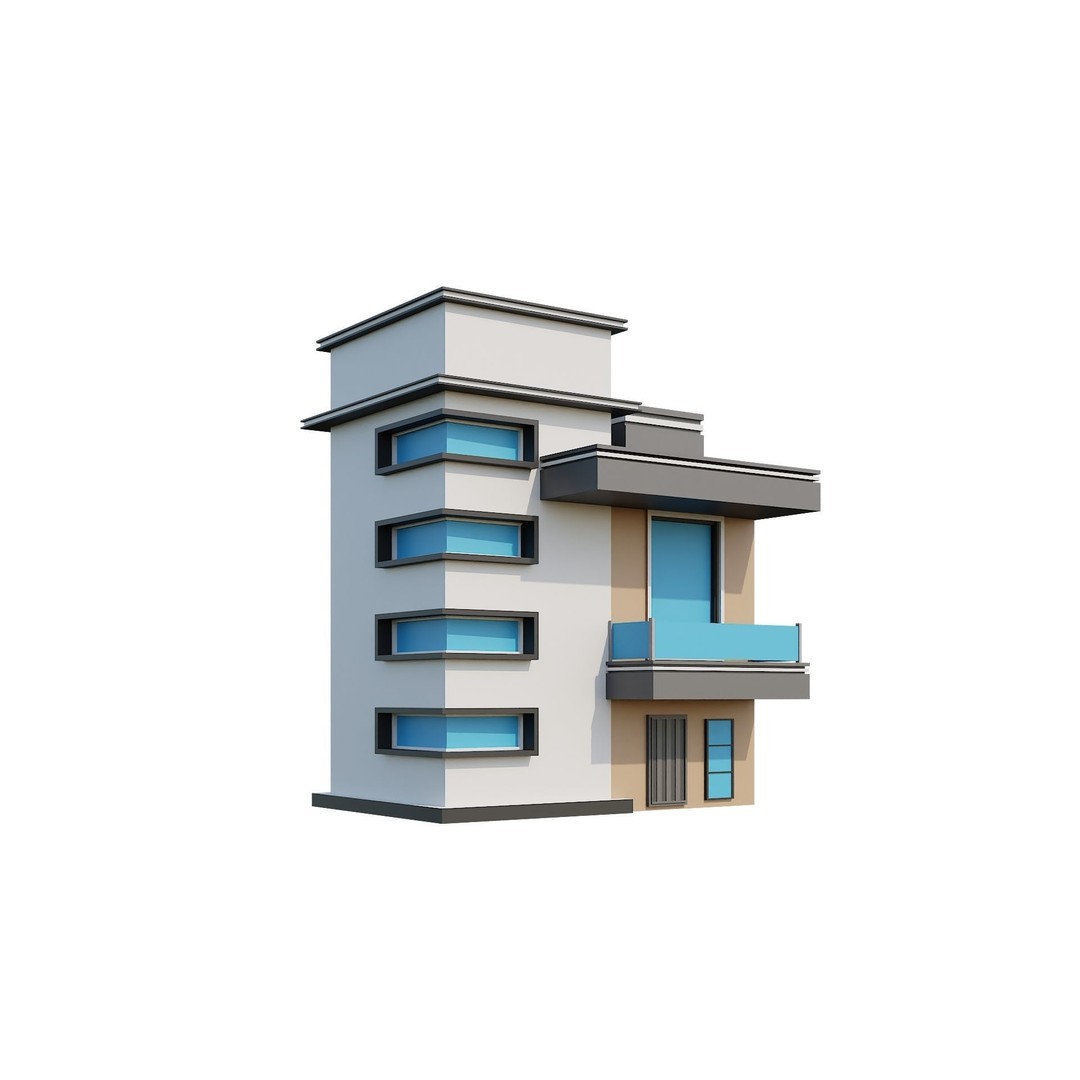 Modern House 3D Model – Low Poly Building Pack, Game Ready FBX - View 74