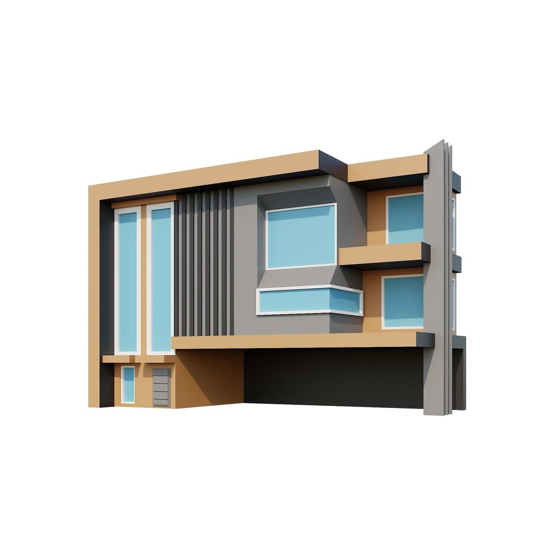 Modern House 3D Model – Low Poly Building Pack, Game Ready FBX - View 77