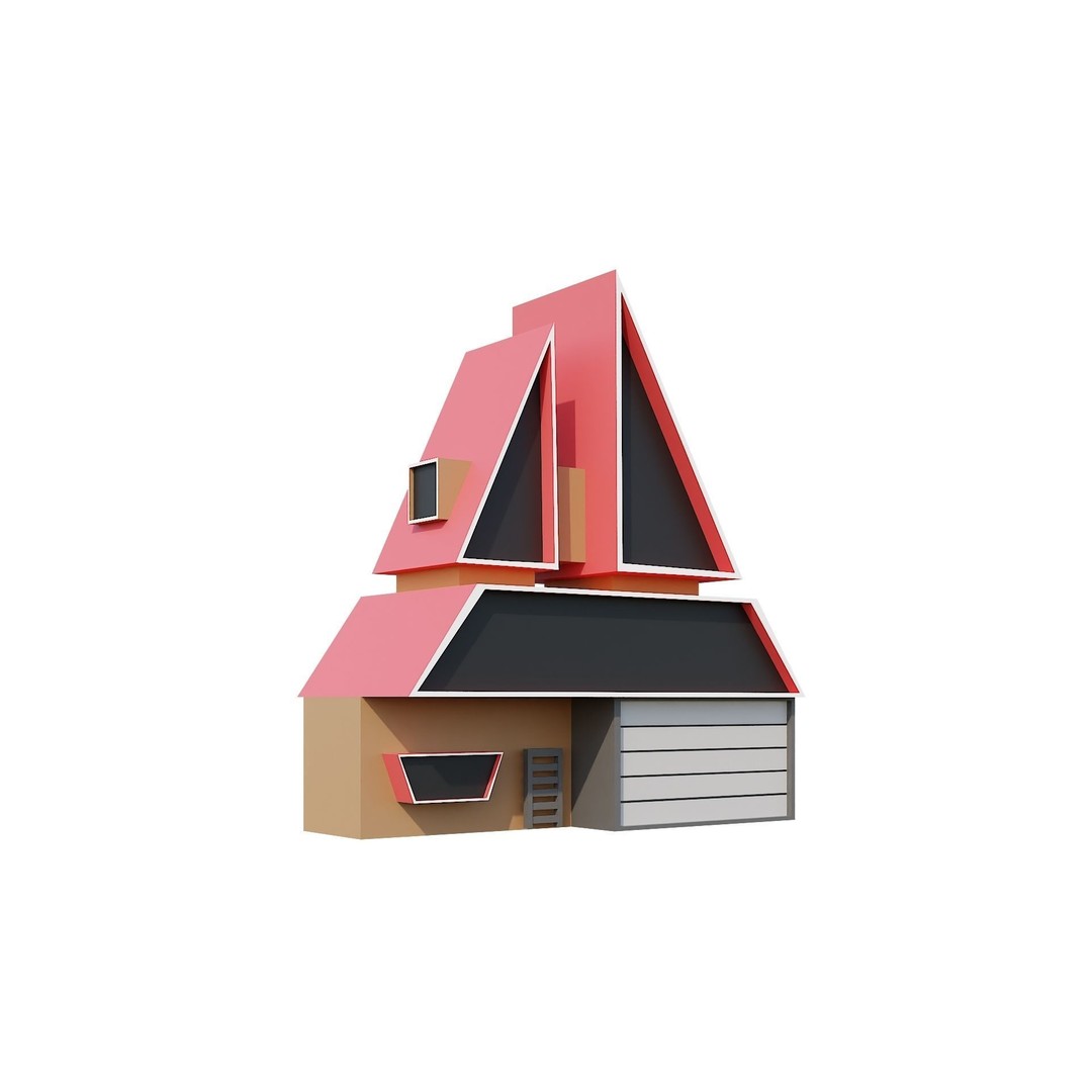Modern House 3D Model – Low Poly Building Pack, Game Ready FBX - View 8