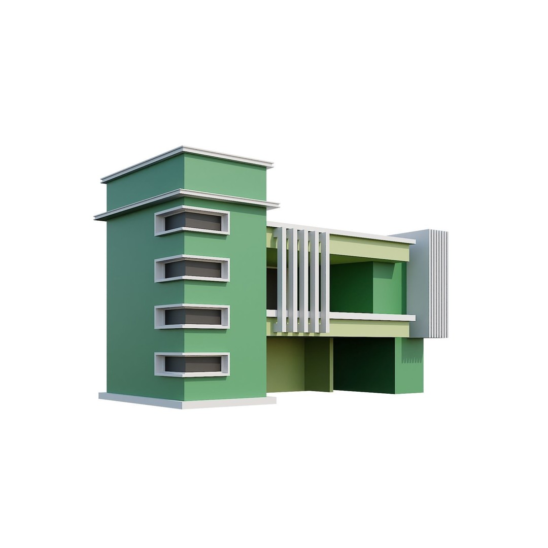 Modern House 3D Model – Low Poly Building Pack, Game Ready FBX - View 80