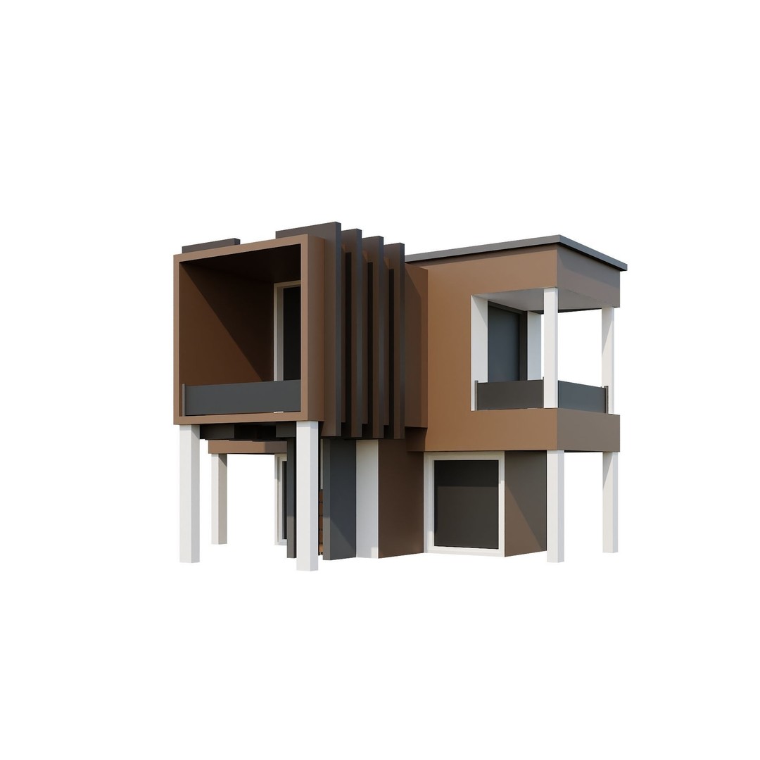 Modern House 3D Model – Low Poly Building Pack, Game Ready FBX - View 83