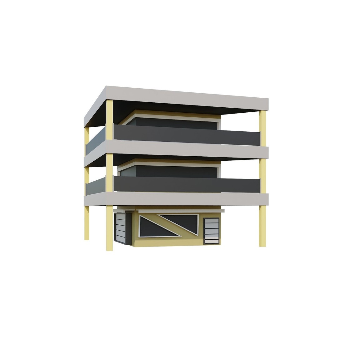 Modern House 3D Model – Low Poly Building Pack, Game Ready FBX - View 84
