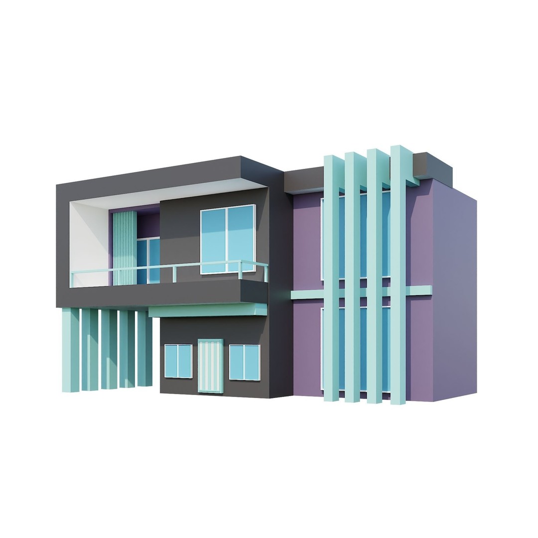 Modern House 3D Model – Low Poly Building Pack, Game Ready FBX - View 87