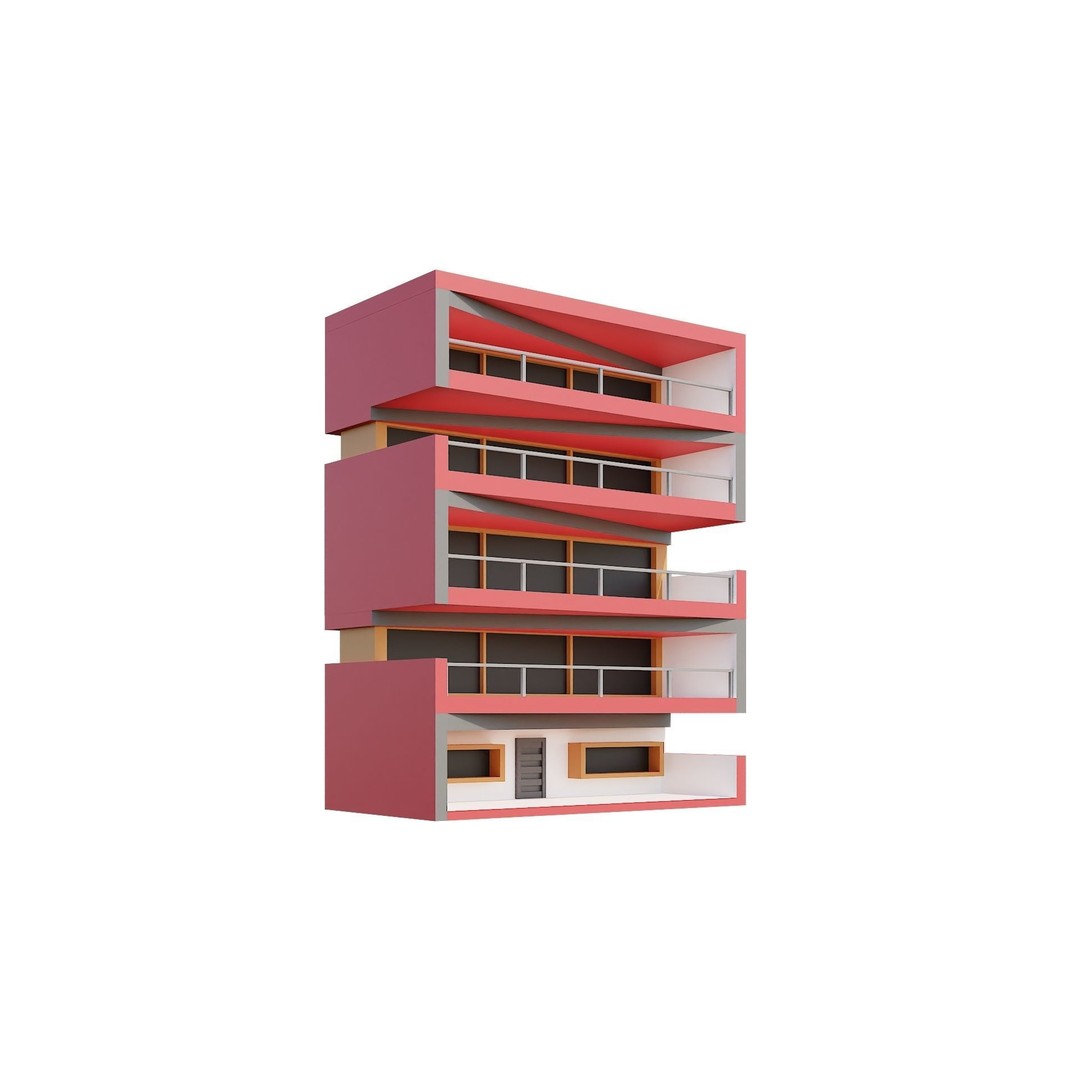 Modern House 3D Model – Low Poly Building Pack, Game Ready FBX - View 9