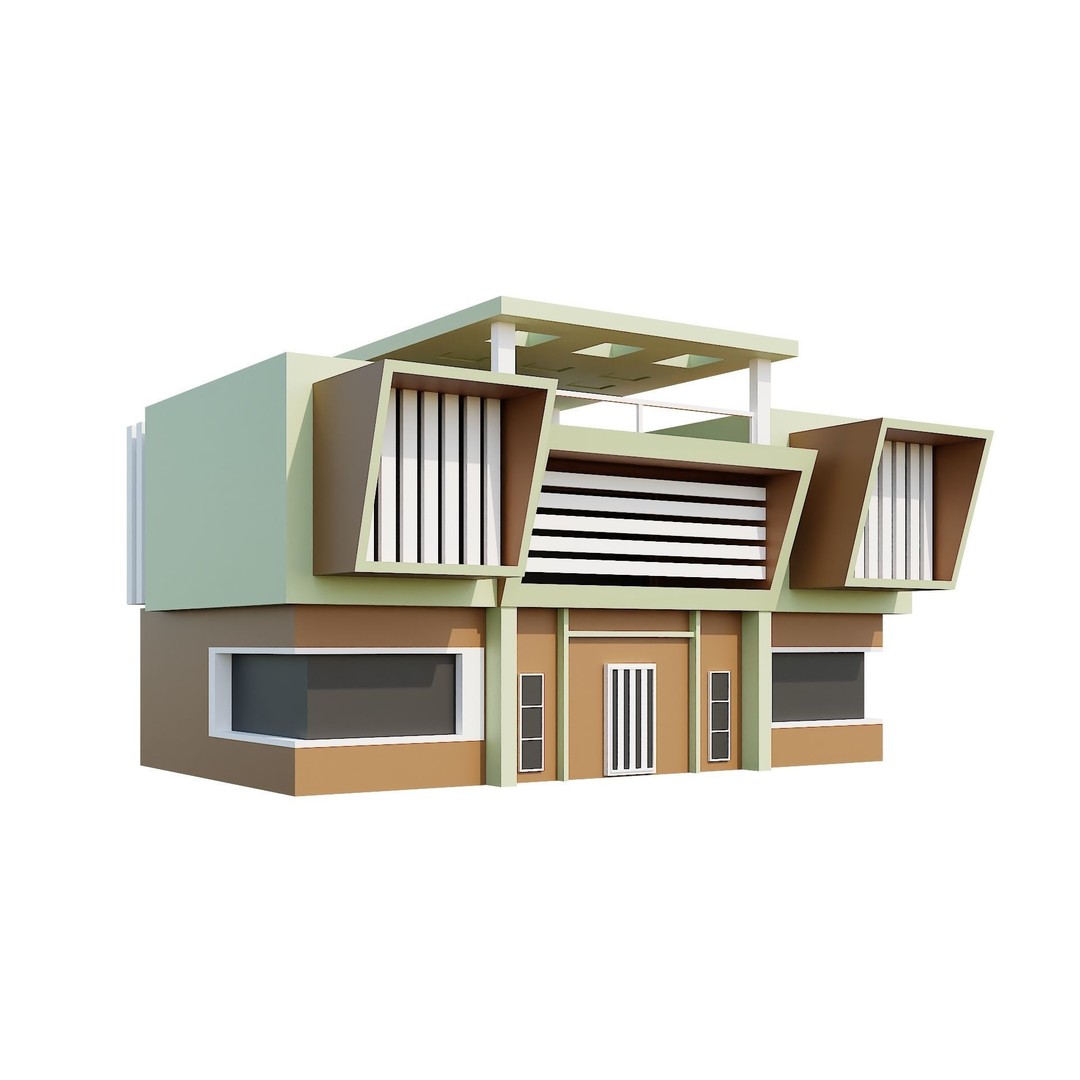 Modern House 3D Model – Low Poly Building Pack, Game Ready FBX - View 90