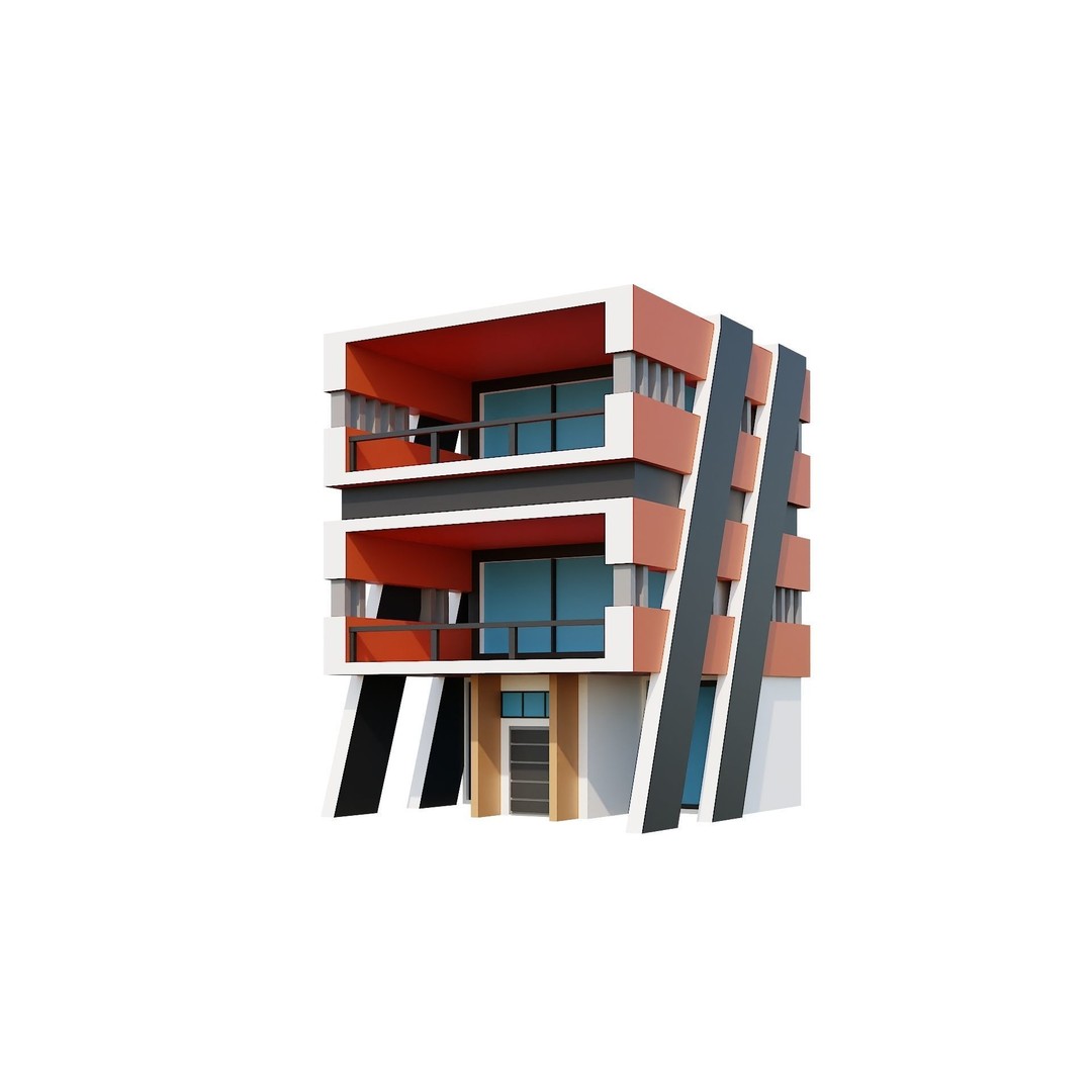 Modern House 3D Model – Low Poly Building Pack, Game Ready FBX - View 93