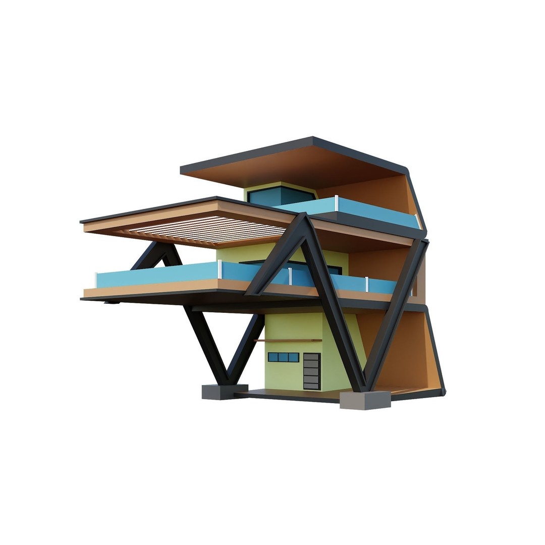 Modern House 3D Model – Low Poly Building Pack, Game Ready FBX - View 95