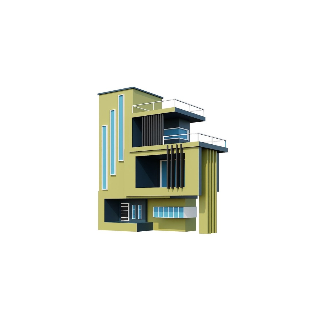 Modern House 3D Model – Low Poly Building Pack, Game Ready FBX - View 96