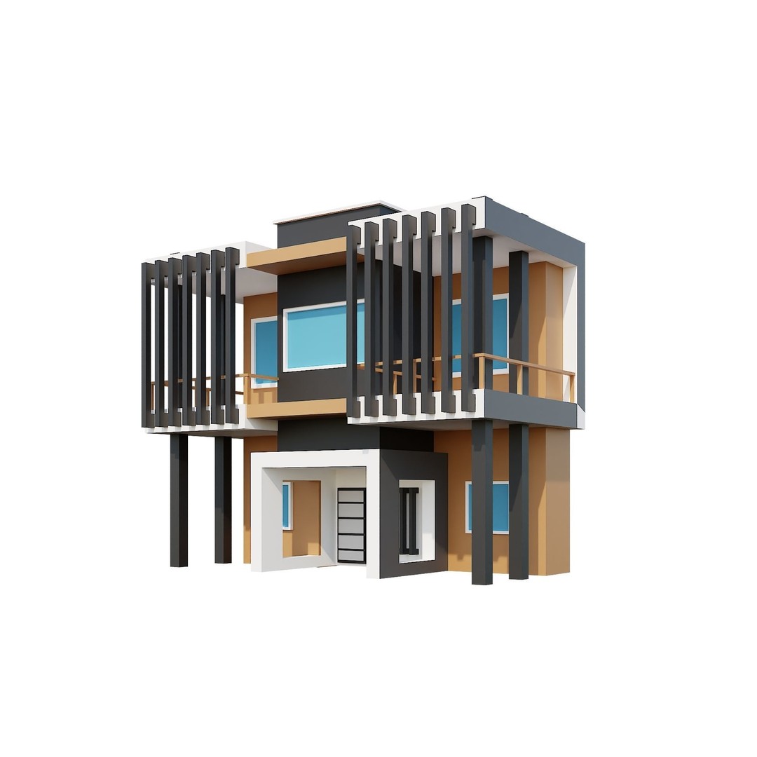 Modern House 3D Model – Low Poly Building Pack, Game Ready FBX - View 97