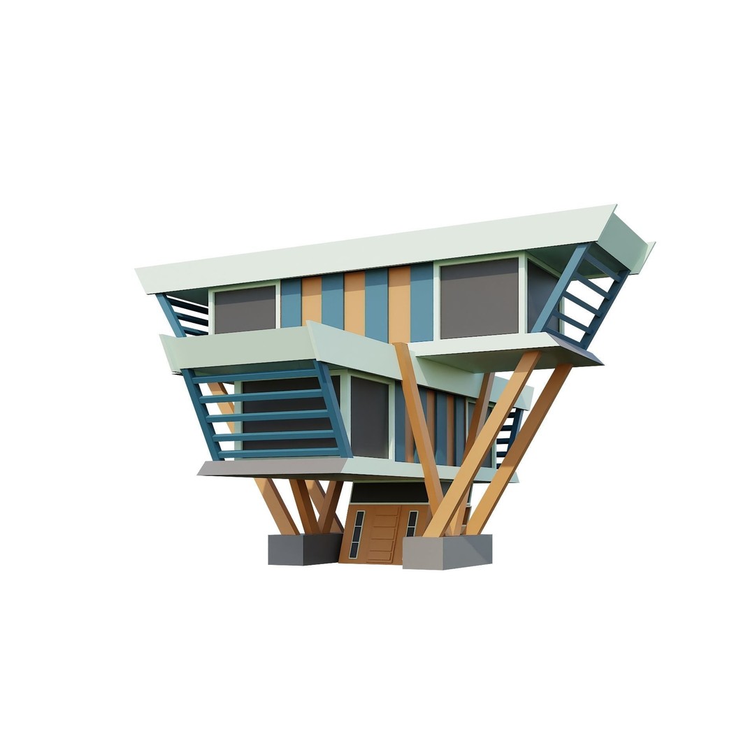 Modern House 3D Model – Low Poly Building Pack, Game Ready FBX - View 98