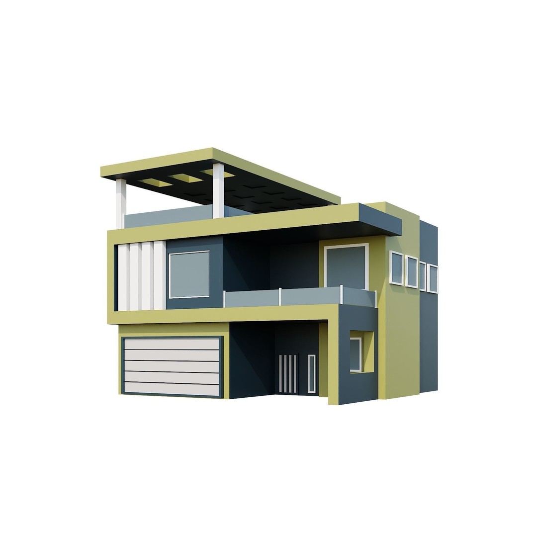 Modern House 3D Model – Low Poly Building Pack, Game Ready FBX - View 99