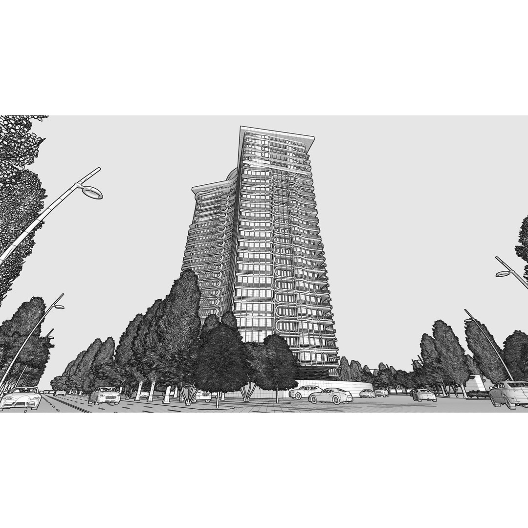 Residential Tower 3D Model – 26-Story Skyscraper, FBX & 3DS - View 19