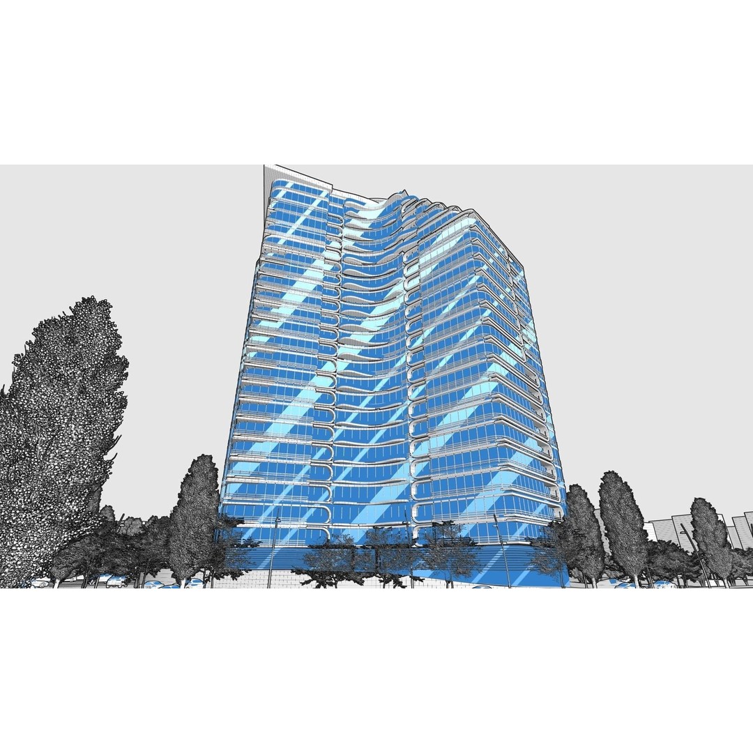 Residential Tower 3D Model – 26-Story Skyscraper, FBX & 3DS - View 21