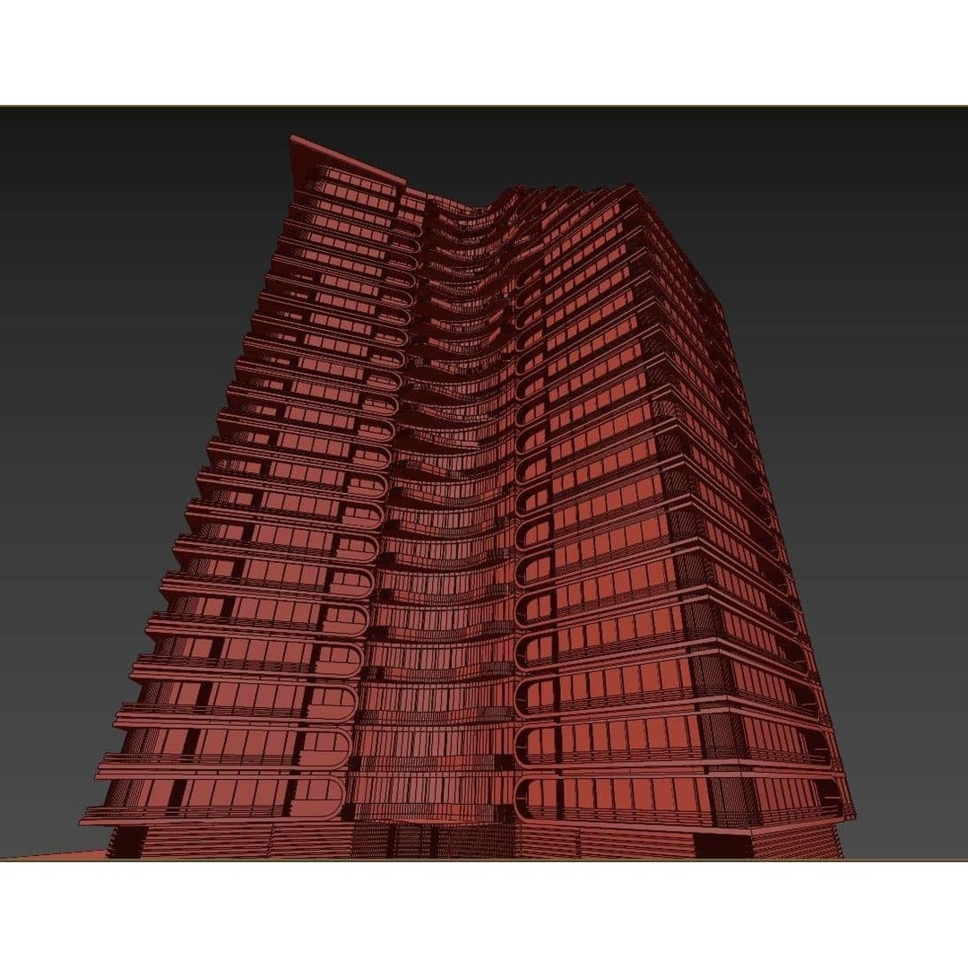 Residential Tower 3D Model – 26-Story Skyscraper, FBX & 3DS - View 22