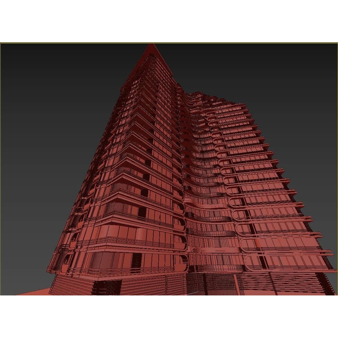 Residential Tower 3D Model – 26-Story Skyscraper, FBX & 3DS - View 28