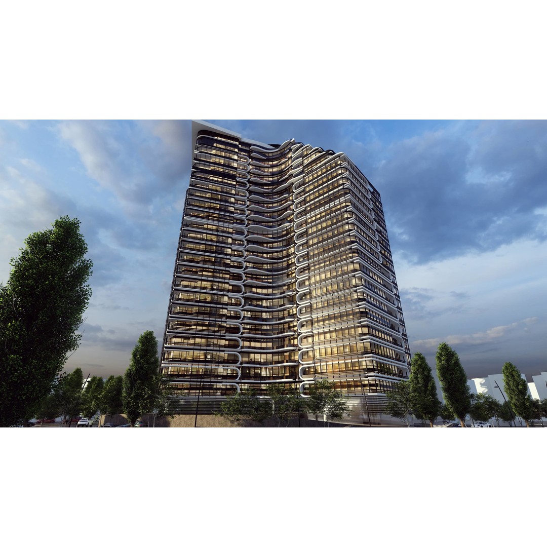 Residential Tower 3D Model – 26-Story Skyscraper, FBX & 3DS - View 3
