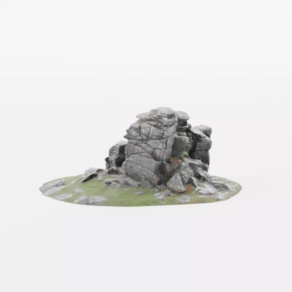 Dartmoor Stone Photo-Scan 3D Model – Low Poly Rock Formation, FBX - View 2