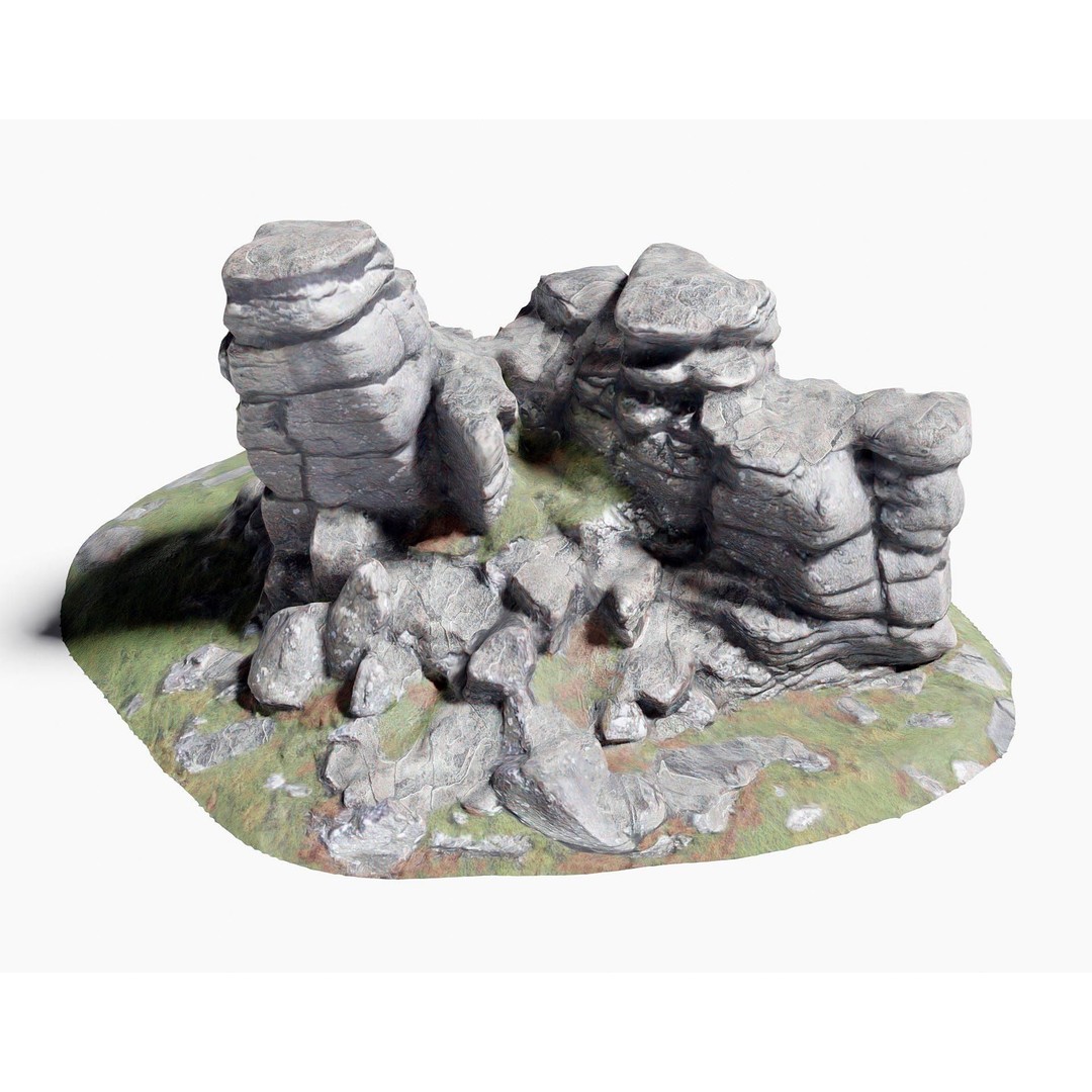 Dartmoor Stone Photo-Scan 3D Model – Low Poly Rock Formation, FBX - View 3