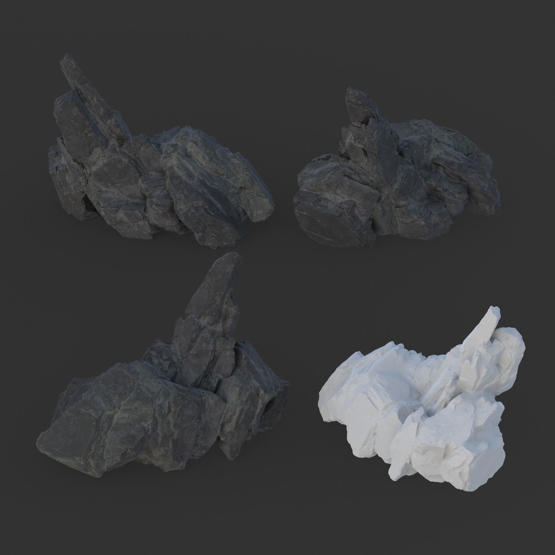 Black Spiky Modular Rock 3D Model – High Poly Game Asset, FBX - View 10