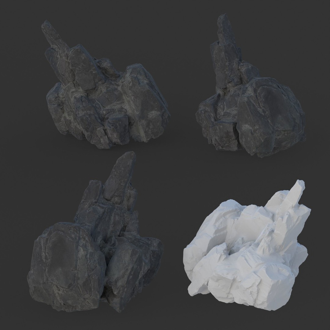 Black Spiky Modular Rock 3D Model – High Poly Game Asset, FBX - View 12