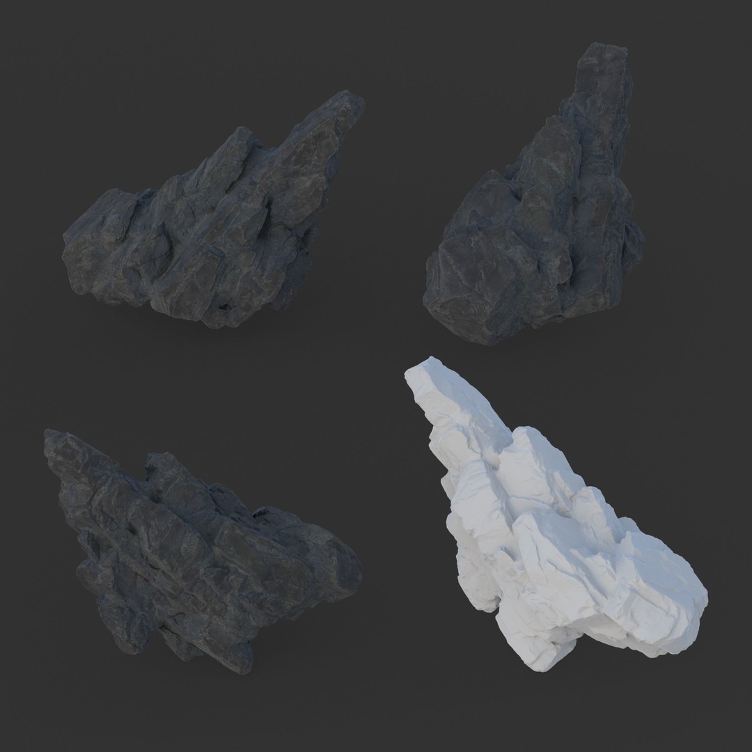 Black Spiky Modular Rock 3D Model – High Poly Game Asset, FBX - View 14