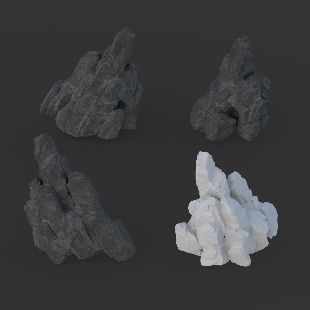 Black Spiky Modular Rock 3D Model – High Poly Game Asset, FBX - View 16