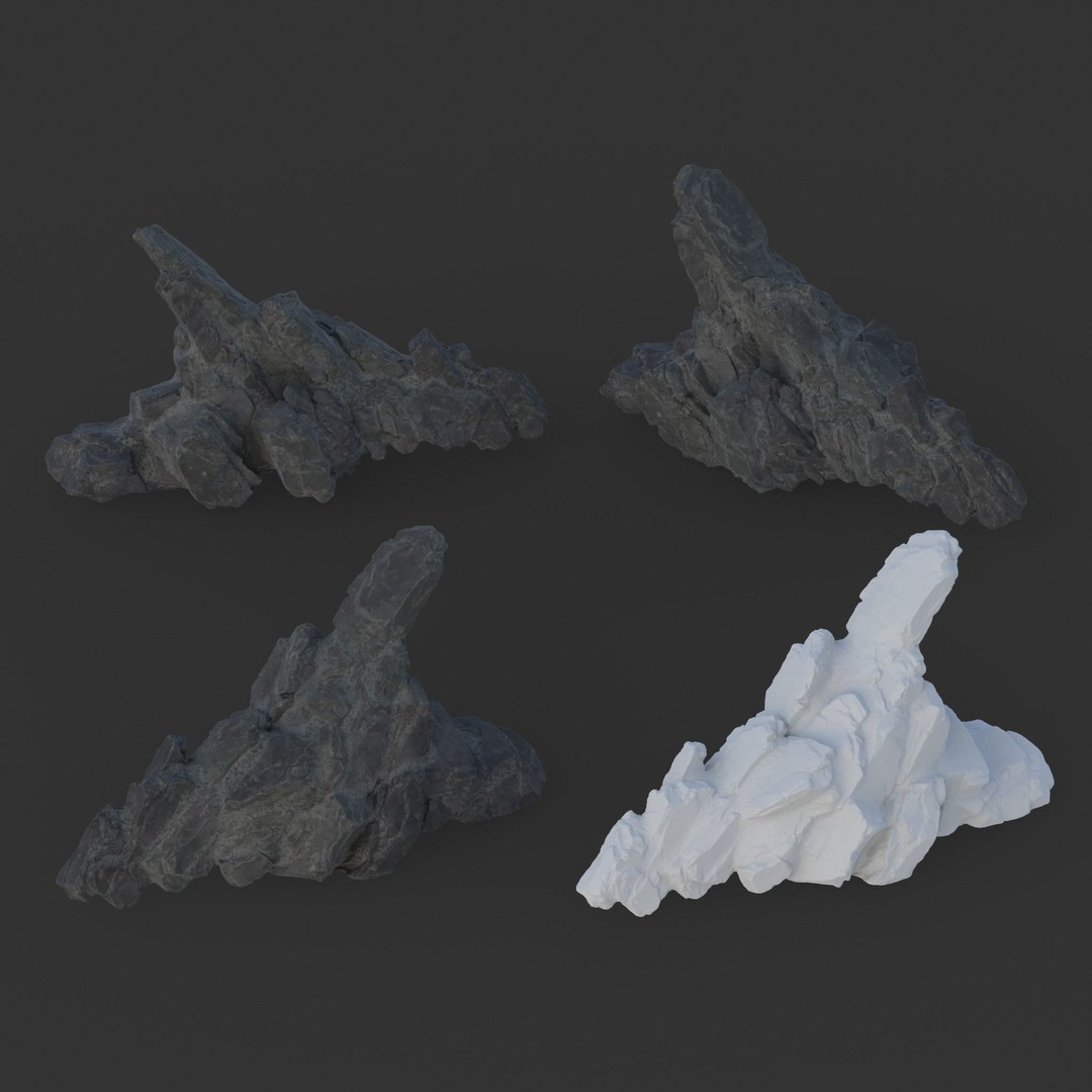 Black Spiky Modular Rock 3D Model – High Poly Game Asset, FBX - View 18
