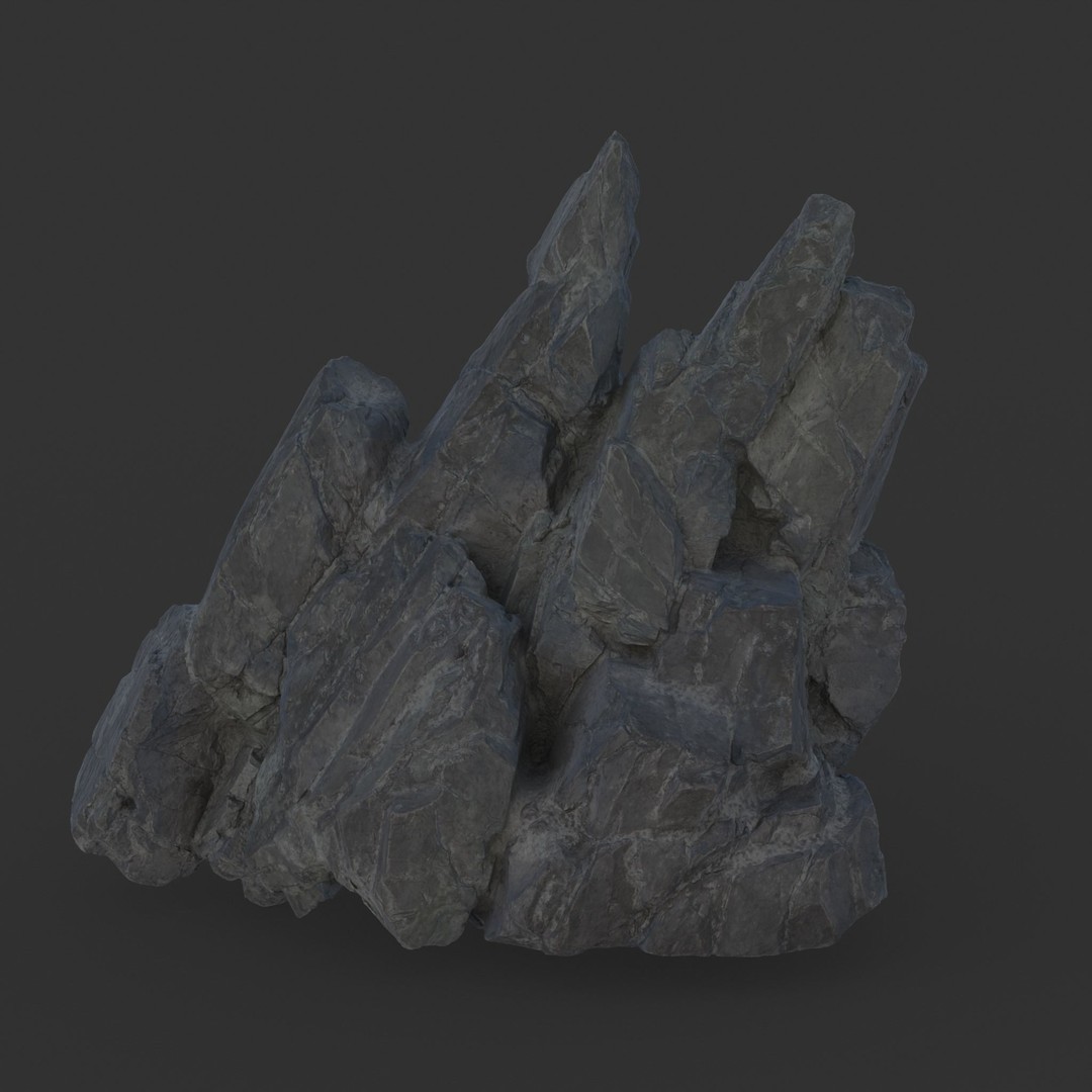 Black Spiky Modular Rock 3D Model – High Poly Game Asset, FBX - View 5