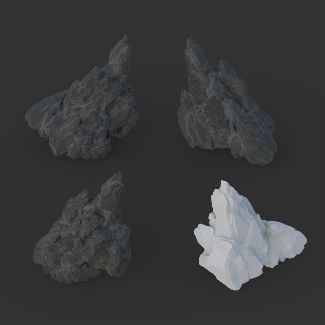 Black Spiky Modular Rock 3D Model – High Poly Game Asset, FBX - View 8
