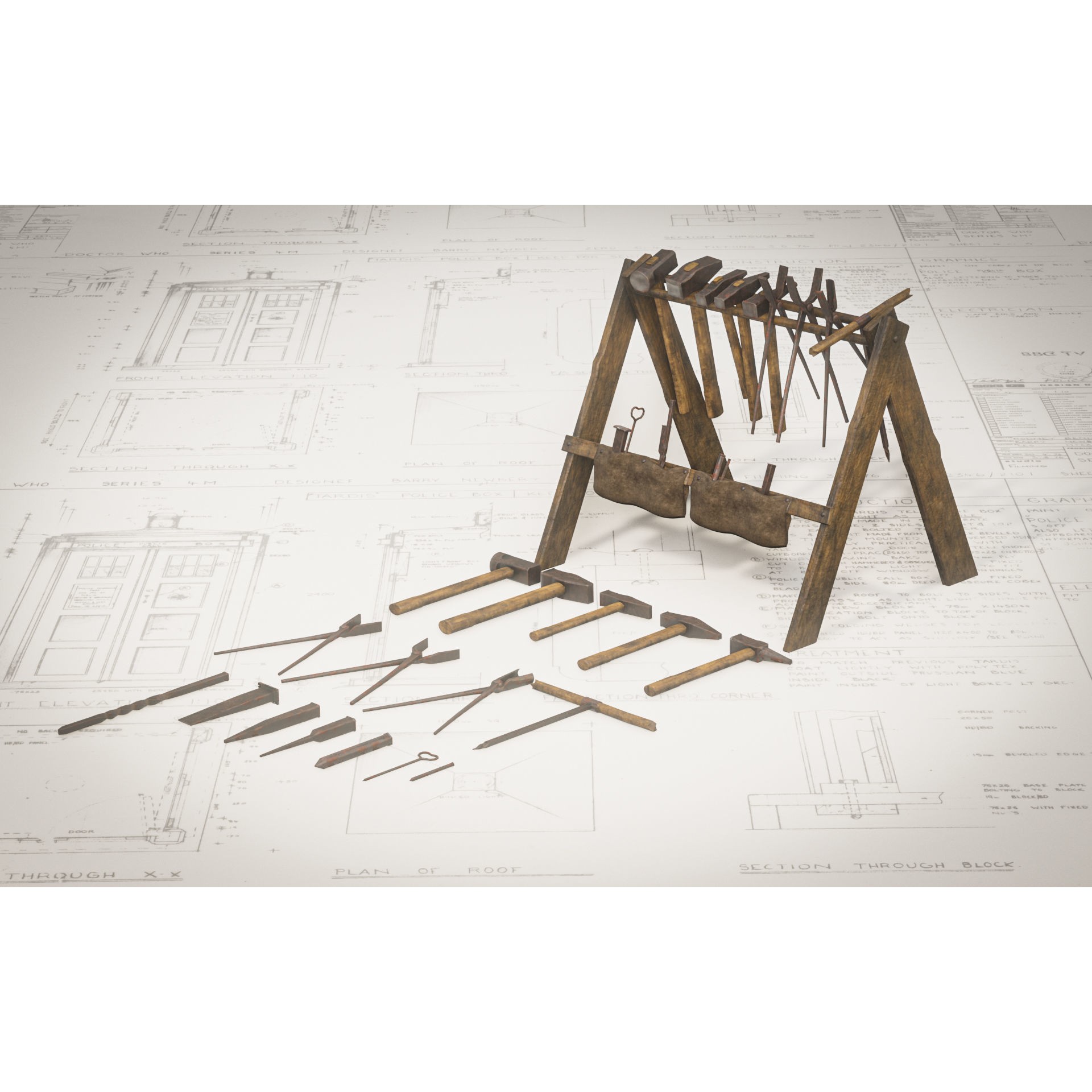 Blacksmith Tools Set - Low-Poly Game-Ready 3D Model - View 13