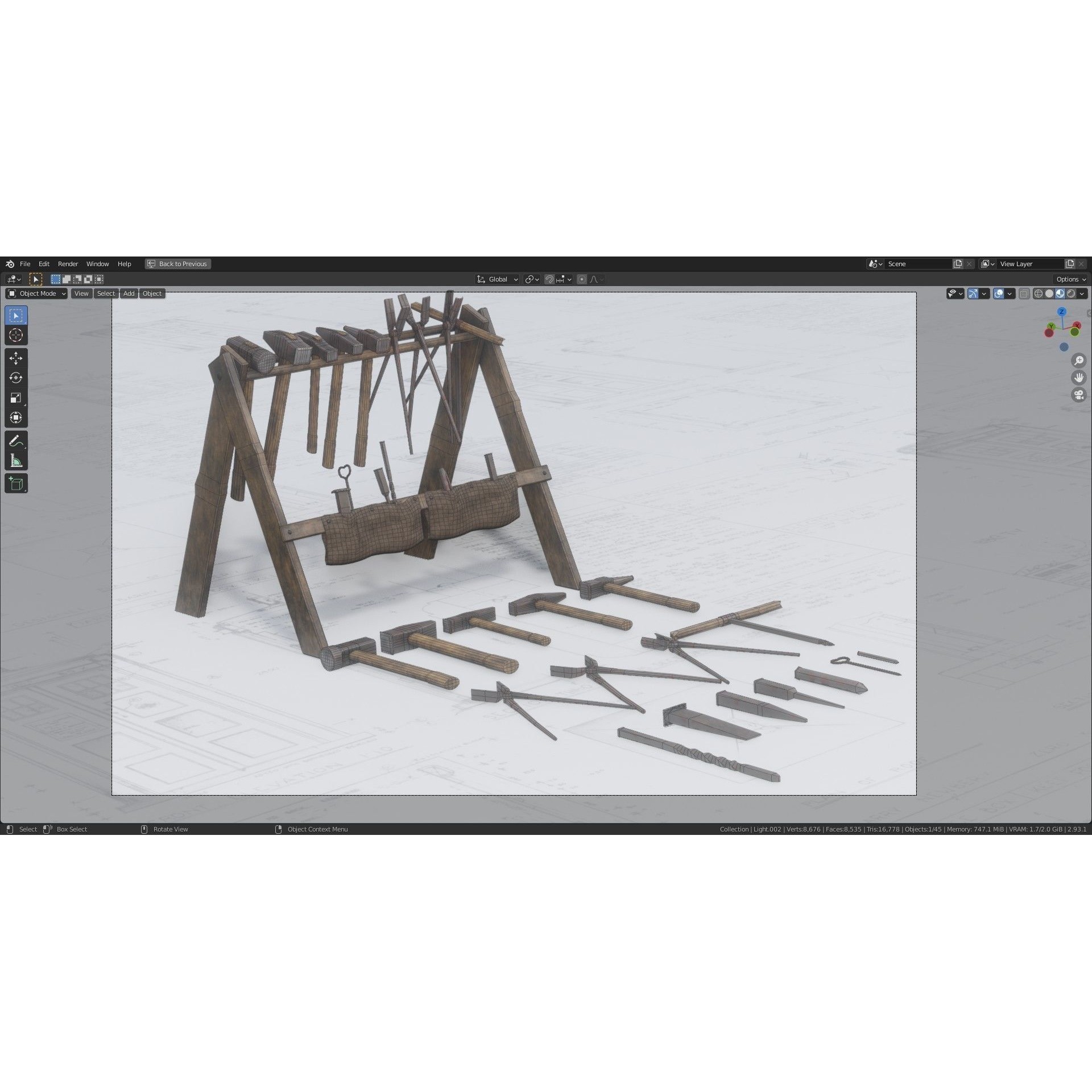 Blacksmith Tools Set - Low-Poly Game-Ready 3D Model - View 14