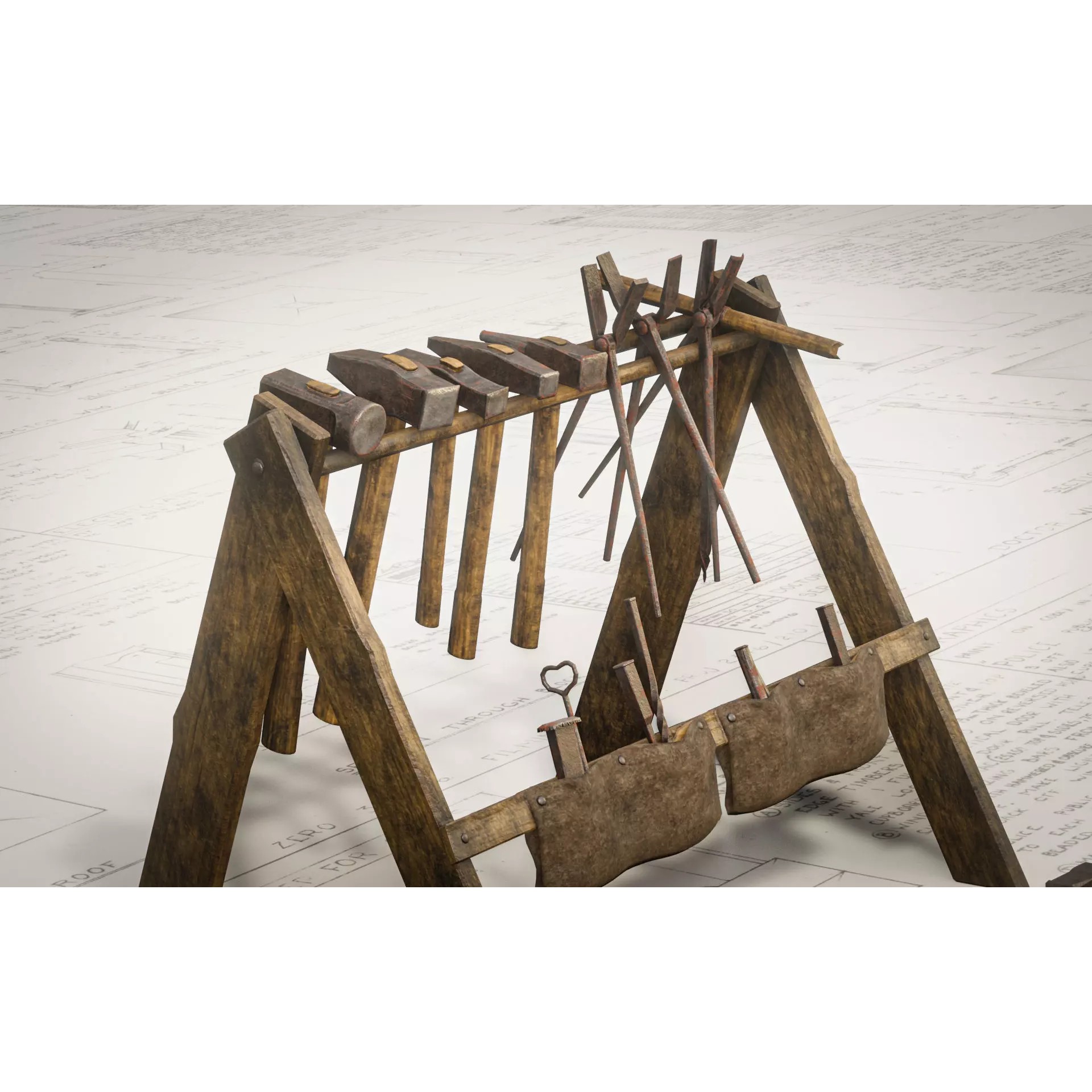 Blacksmith Tools Set - Low-Poly Game-Ready 3D Model - View 2