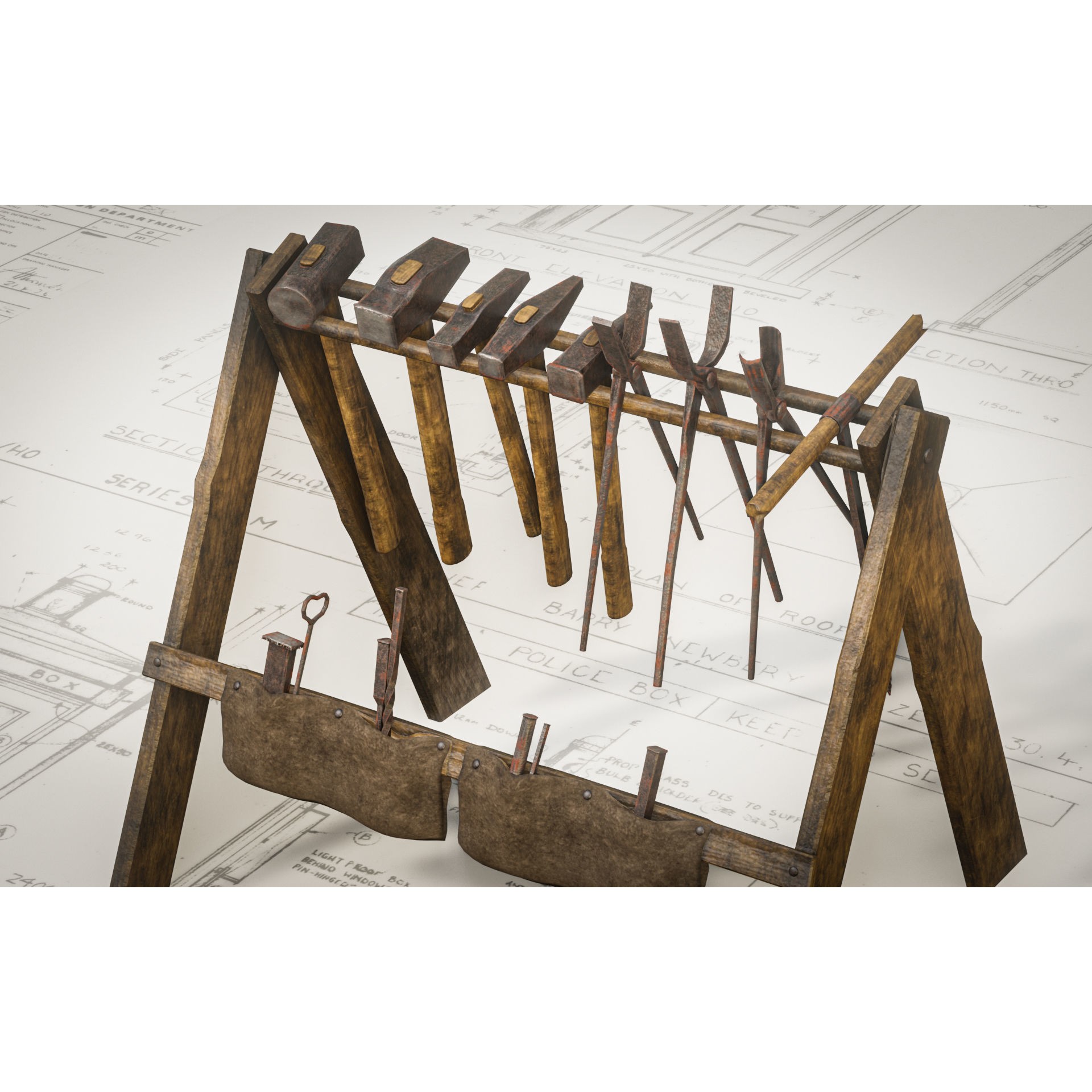 Blacksmith Tools Set - Low-Poly Game-Ready 3D Model - View 3