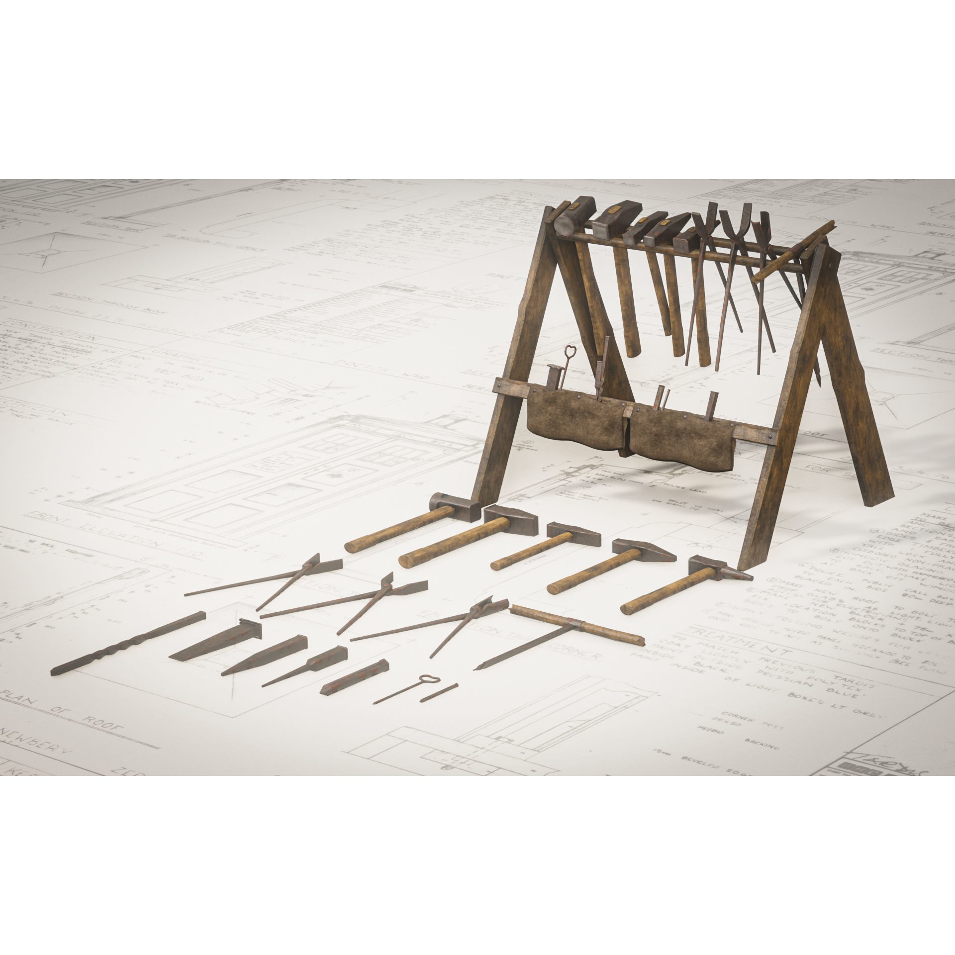 Blacksmith Tools Set - Low-Poly Game-Ready 3D Model - View 5