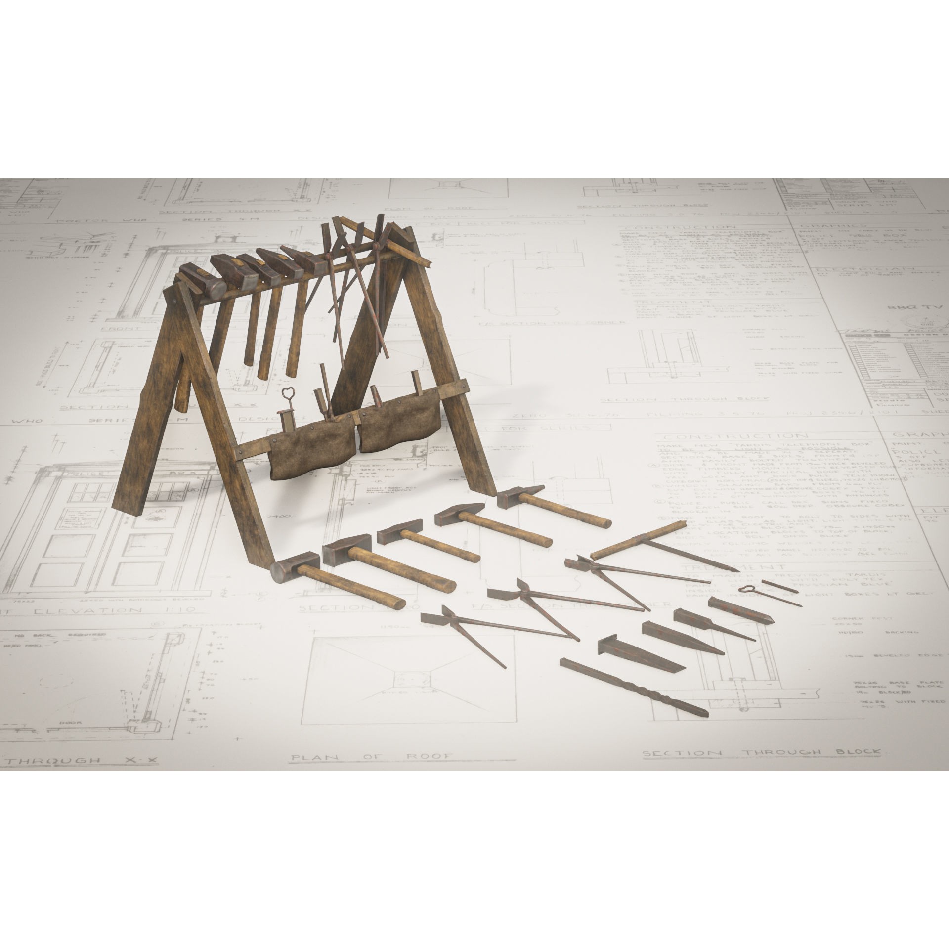 Blacksmith Tools Set - Low-Poly Game-Ready 3D Model - View 7