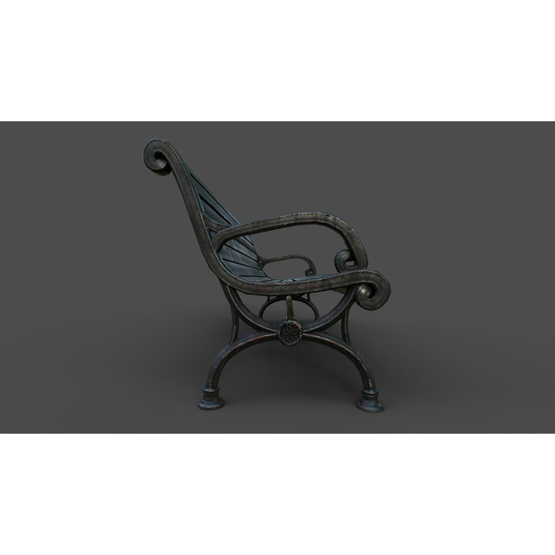 Victorian Street Bench 3D Model – Low Poly Game-Ready Asset, FBX & OBJ - View 7